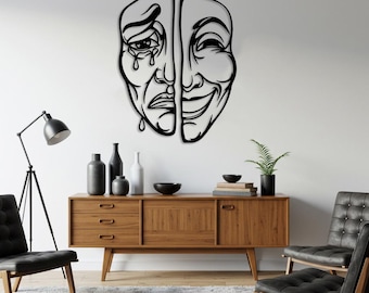 Drama Face Metal Wall Art, Comedy Tragedy Masks Decor, Theater Wall Art for Living Room, Actress Gift for Actor, Comedy Tragedy Mask Sign