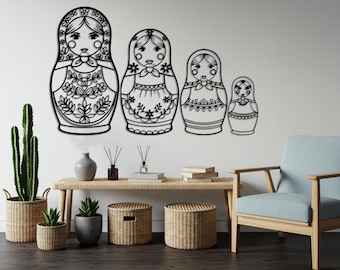 Matryoshka Metal Wall Art, Russian Folk Wall Decor, Cute Girls Room Decor, Boho Nursery Decor, Bedroom Gifts for Her, Matryoshka Wall Decor
