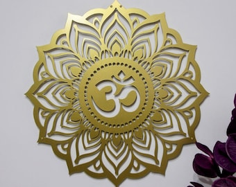Om Mandala Metal Wall Art, Inspirational Wall Art, Yoga Room Decor, Modern Minimalist Room Decoration, Zen Wall Decor, Gold Mandala Decor