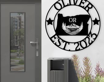 Oregon Custom Metal Sign, Crater Lake Metal Wall Decor, OR State Sign, Oregon Welcome Sign, Outdoor Oregon Decor, Personalized Name Sign