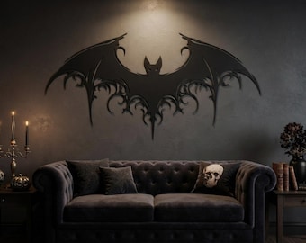 Majestic Bat Metal Wall Art, Giant Bat Metal Wall Decor, victorian gothic room decor, scary halloween decoration, giant halloween decoration