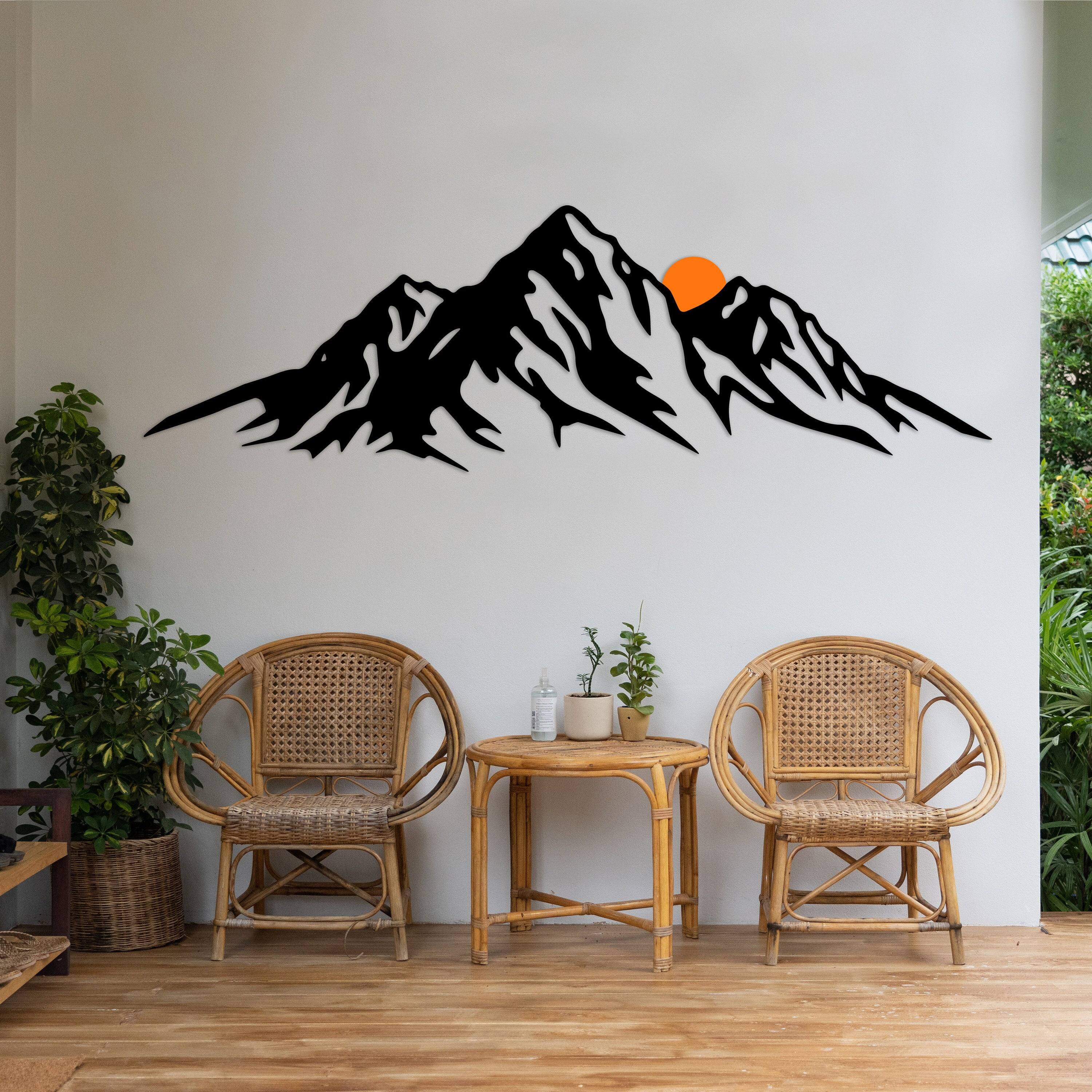 Modern Wall Art for Living Room, Multicolor Metal Wall Art, Large Mountain Wall Art, Sunrise Mountain, Nature Wall Art, Metal Sun Wall Art