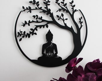 Tree of Life and Buddha Metal Wall Decor, Large Buddha Wall Art for Living Room, Tree of Life Wall Art, Oversized Buddha Decor for Yoga Room