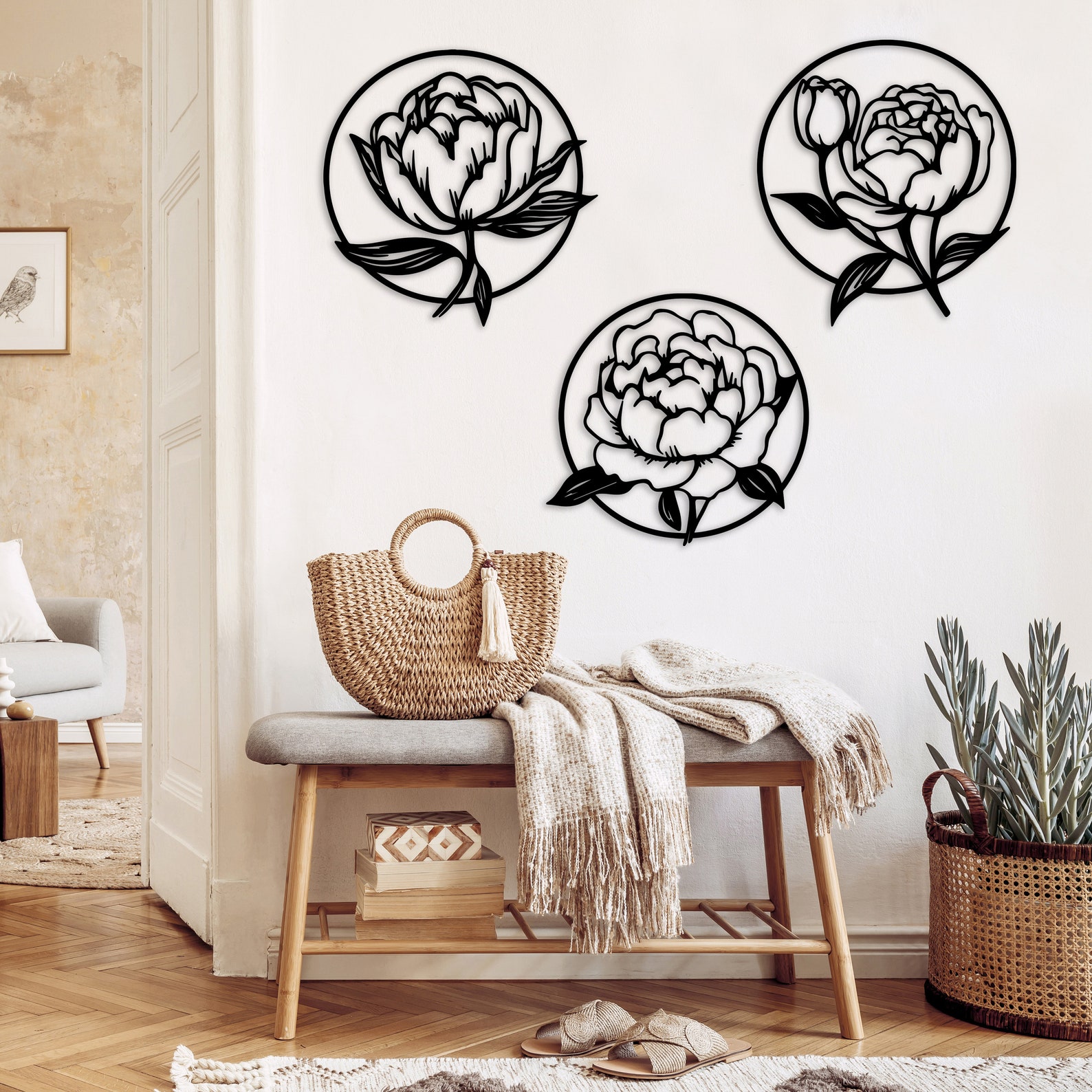 Metal Peony Wall Art, Flowers Set Metal Wall Decor, 3d Flower Wall ...