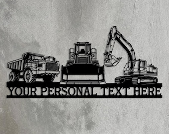 Custom Construction Equipment Sign, Personalized Excavator Dump Truck Wall Art, Heavy Machinery Garage Decor, Construction Business Sign
