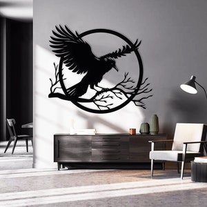 Guardian of the Night: Gothic Raven Metal Wall Art, Gothic Wall Decor, Fall Metal Wall Decor, Large Gothic Wall Art, Viking Wall Art