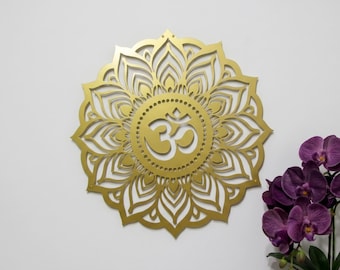 Om Mandala Metal Wall Art, Inspirational Wall Art, Yoga Room Decor, Modern Minimalist Room Decoration, Zen Wall Decor, Gold Mandala Decor