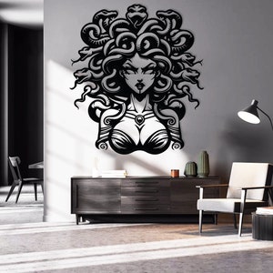 Metal Medusa Wall Art, Modern Gothic Room Decor, Gothic Themed Gifts for Her, Greek Mythology Home Decoration, Serpent Hair Medusa Head Sign