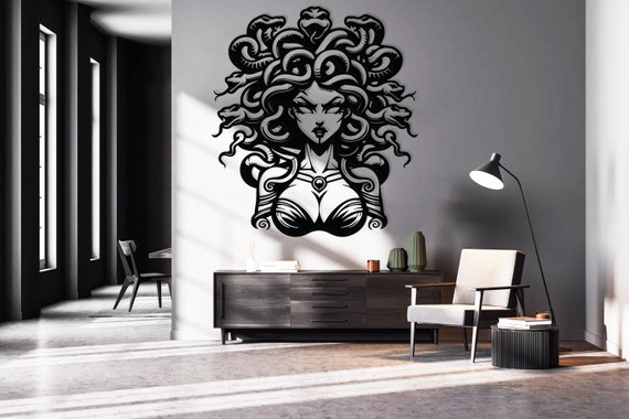 Metal Medusa Wall Art, Modern Gothic Room Decor, Gothic Themed Gifts for Her, Greek Mythology Home Decoration, Serpent Hair Medusa Head Sign