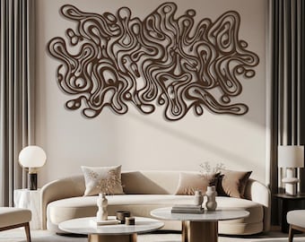 Ungebundenes abstraktes Metallwanddekor, minimalistisches oberes Couchdekor, modernes Wohnzimmerdekor, großes horizontales Dekor, ästhetisches Bürodekor