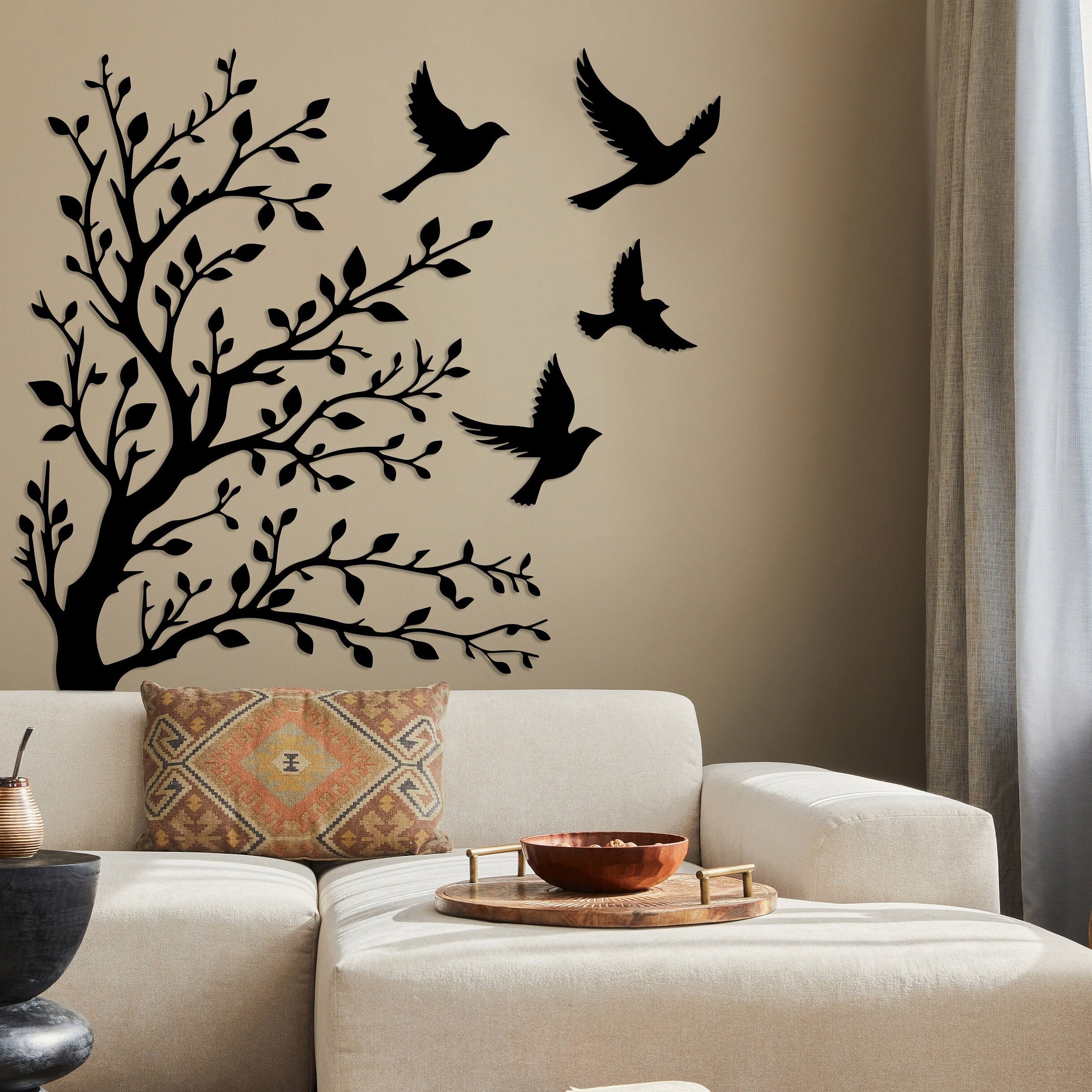 Tree and Birds Metal Wall Decor, Boho Living Room Wall Decor, Modern