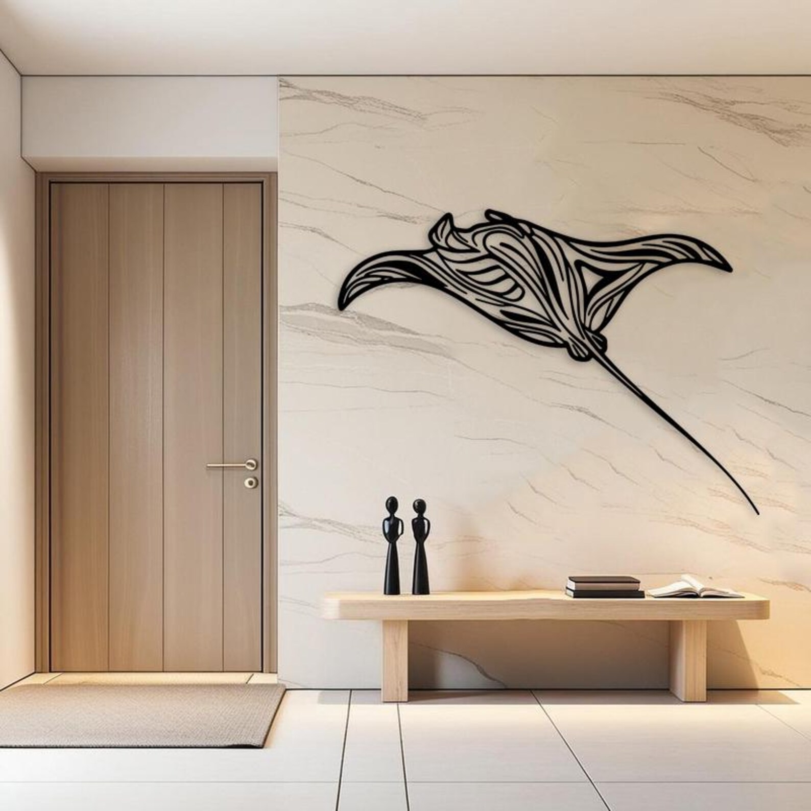 Giant Manta Ray Metal Wall Art, Ocean Wall Decor, Modern Bathroom Wall ...