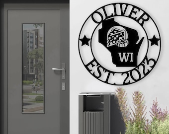 Wisconsin Custom Metal Sign, Cheese Metal Wall Decor, WI State Sign, Wisconsin Welcome Sign, Outdoor Wisconsin Decor, Personalized Name Sign