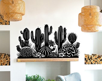 Decoración de pared de cactus de metal, decoración rústica de campo, arte de pared de lujo de Texas, decoración de cabañas de campo, arte de pared de cactus, arte de pared de metal para sala de estar