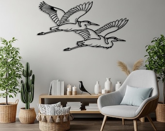 Flying Cranes Wall Art, Horizontal Wildlife Decor, Nature Inspired Living Room Decor, Elegant Home Wall Decor, Meaningful Herons Gifts