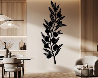 Minimalist Olive Branch Wall Art, Vertical Boho Wall Art, Large Kitchen Decor, Tree Narrow Wall Art, Olive Lover Gifts, Boho Entryway Decor