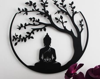 Tree of Life and Buddha Metal Wall Decor, Large Buddha Wall Art for Living Room, Tree of Life Wall Art, Oversized Buddha Decor for Yoga Room