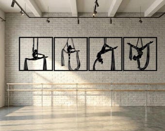 Luftseide Metallwandkunst, Gymnastik-Studio-Dekor, vertikale Wandkunst, Haupt-Fitnessraum-Dekor, modernes Workout-Dekor, Turnerakrobatik-Dekor