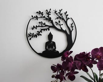 Tree of Life and Buddha Metal Wall Decor, Large Buddha Wall Art for Living Room, Tree of Life Wall Art, Oversized Buddha Decor for Yoga Room