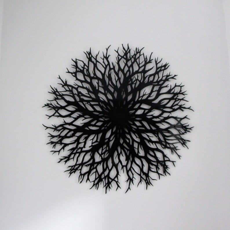 Decoración de pared redonda abstracta para chimenea, decoración de pared metálica sobre sofá, decoración contemporánea para sala de estar, arte de pared metálico moderno con forma de árbol de la vida. imagen 3