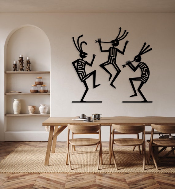 Funny Kokopelli Metal Wall Art, Dancing Kokopelli Wall Decor, Set