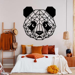 Geometric Abstract Panda Wall Art, Panda Metal Wall Decor, Unique Gifts for Panda Lovers, Best Panda Bear Gifts, Panda Decor for Living Room