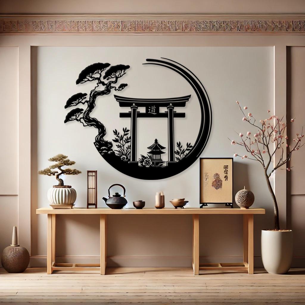 Enso Circle With Torii Gate Metal Wall Decor, Japanese Bedroom Decor ...