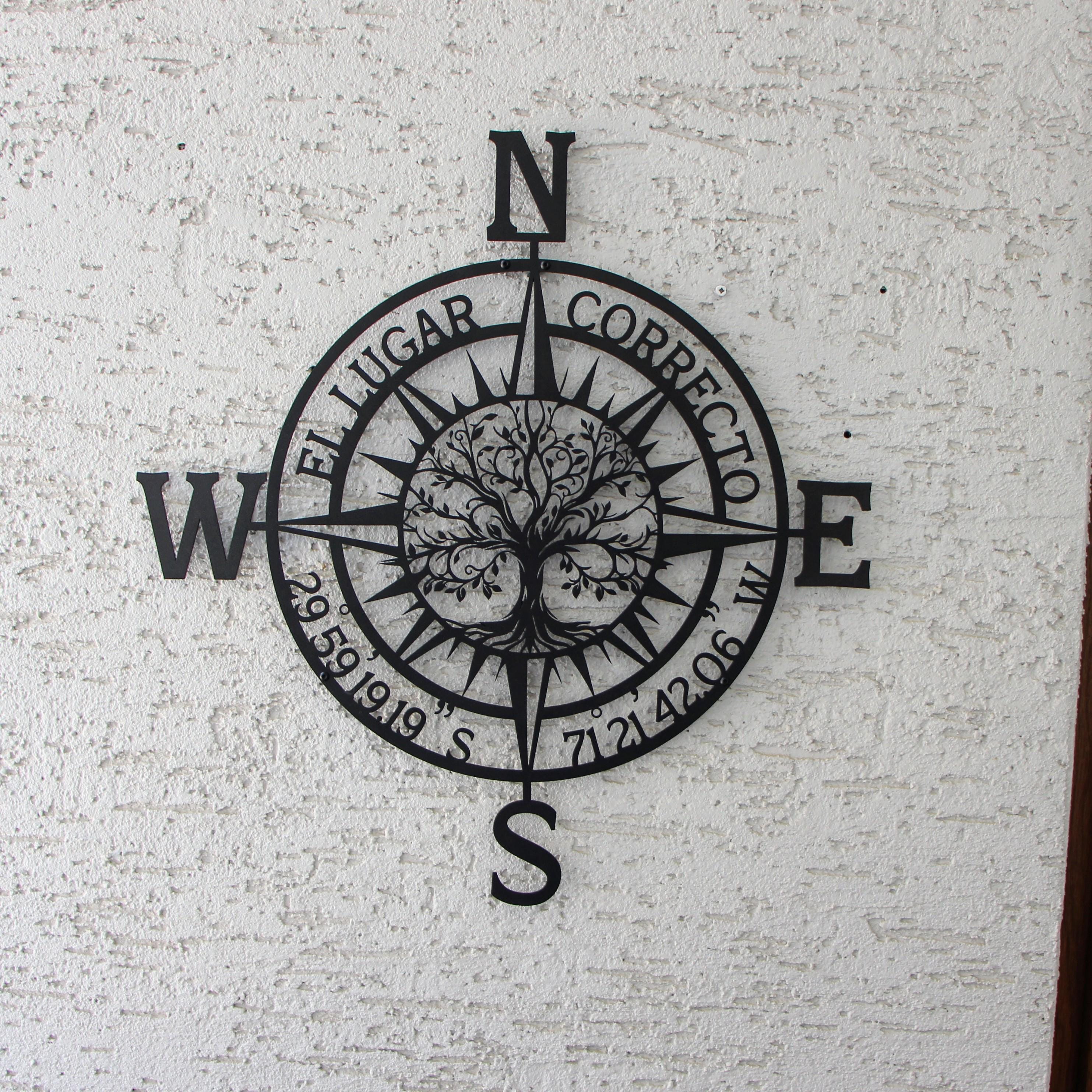 Compass Address Sign Custom Metal Compass Coordinates Sign, Tree of Life Custom Metal Sign ...