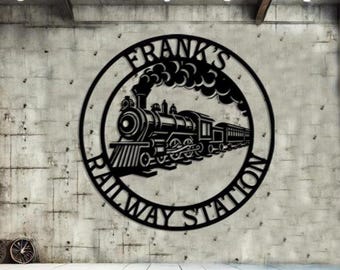 Custom Railroad Metal Wall Sign, Personalized Train Metal Wall Decor, Custom Metal Sign, Outdoor Train Decoration, Gifts for Train Lovers