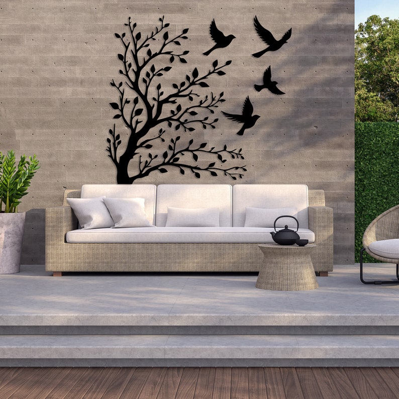 Tree and Birds Metal Wall Decor, Boho Living Room Wall Decor, Modern