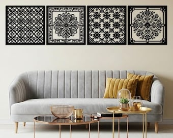 Folk Tile Metal Wall Art, Traditional Country Kitchen Decor, Dining Room Decor, Country Home Living Room Decor, Rustic Long Wall Art