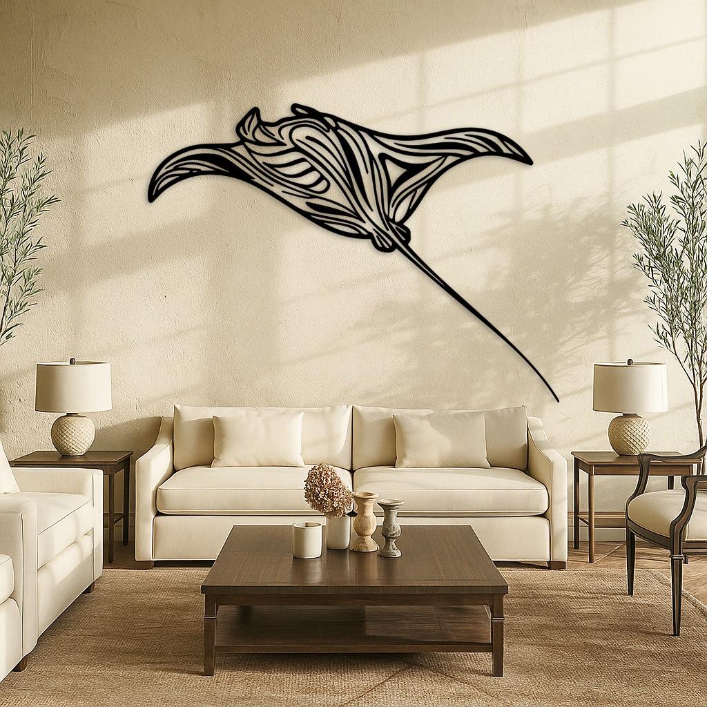 Giant Manta Ray Metal Wall Art, Ocean Wall Decor, Modern Bathroom Wall ...