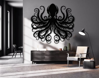 Ocean Monster Metal Wall Art, Kraken Metal Wall Decor, Beach House Decor, Nautical Bathroom Decor, Gothic Bathroom Decor, Nautical Gifts