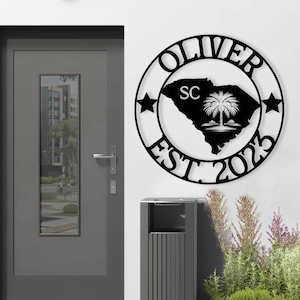 Letrero de metal personalizado de Carolina del Sur, decoración de pared de metal del árbol de Palmetto, letrero del estado de Carolina del Sur, letrero de bienvenida de Carolina del Sur, decoración al aire libre de Carolina del Sur