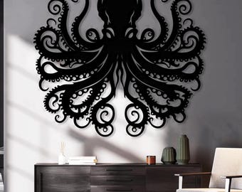 Ocean Monster Metal Wall Art, Kraken Metal Wall Decor, Beach House Decor, Nautical Bathroom Decor, Gothic Bathroom Decor, Nautical Gifts