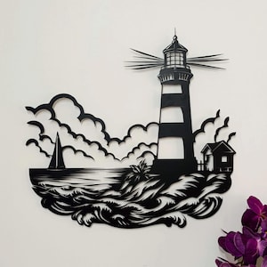 Metal Lighthouse Decor, Nautical Metal Wall Art, Outdoor Beach House Decor, Lighthouse Bathroom Decor, Lighthouse Wall Decor