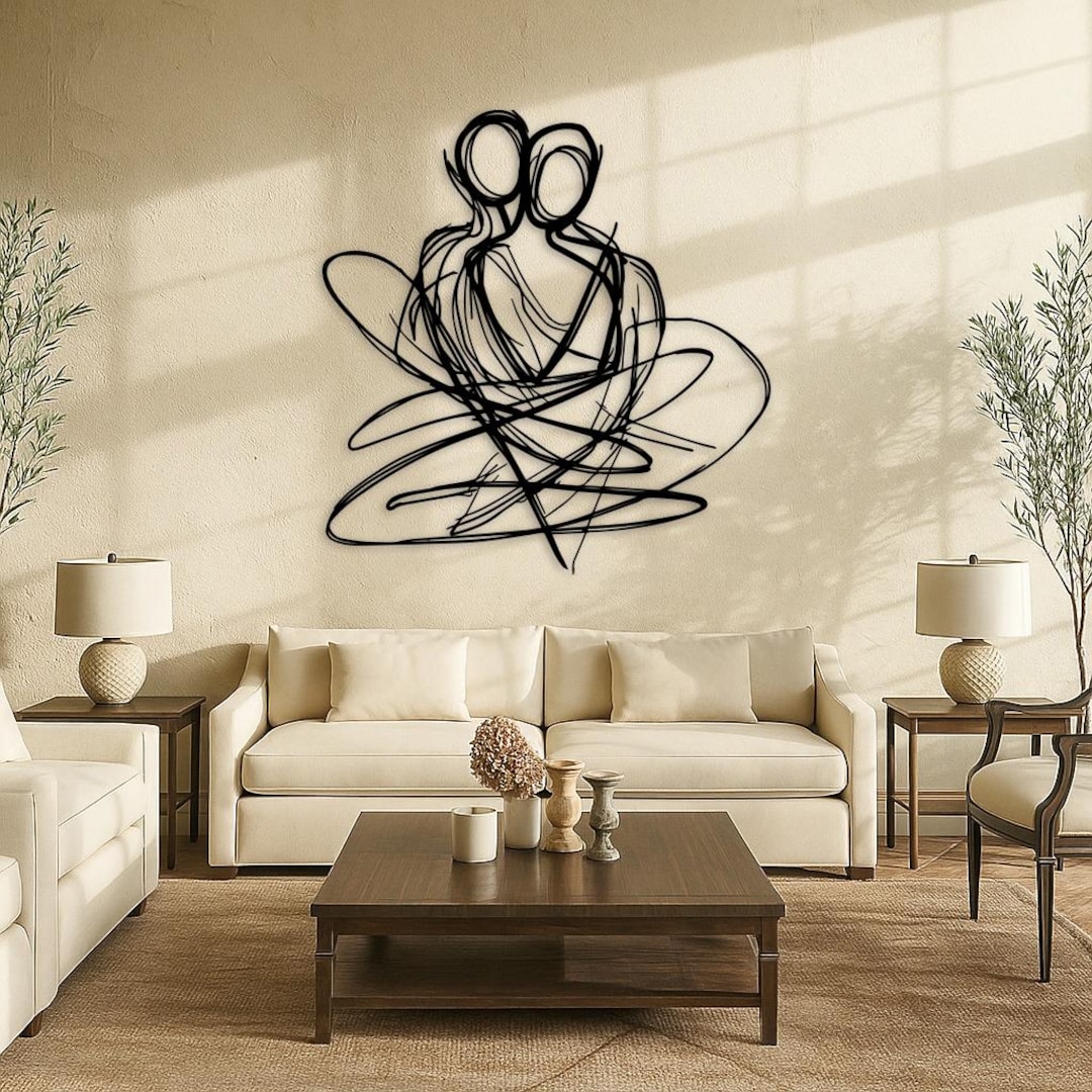 Couple Abstract Design Abstract Couple Metal Wall Art, Line Art Love Decor, Modern Bedroom ...