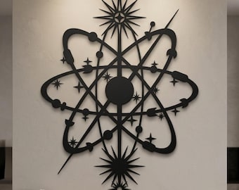 Großes Wandbild „Atombahn“, Wissenschaftliche Wanddekoration aus Metall, Großes Physik-Atomschild, Schild „Atombahn“, Geschenk für Physiker, Geschenk für Physiklehrer