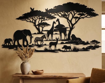 African Safari Metal Wall Art, Wildlife Metal Wall Decor, Savanna Decor, Safari Living Room Decor, Safari Lover Gift, Safari Room Decor