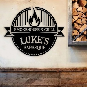 Custom Metal Bbq Sign, Barbecue Outdoor Kitchen Wall Decor, Personalized Bbq Metal Sign, Smokehouse Gifts for Dad, Backyard Bbq Decoration