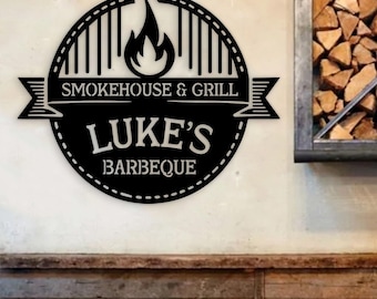 Custom Metal Bbq Sign, Barbecue Outdoor Kitchen Wall Decor, Personalized Bbq Metal Sign, Smokehouse Gifts for Dad, Backyard Bbq Decoration