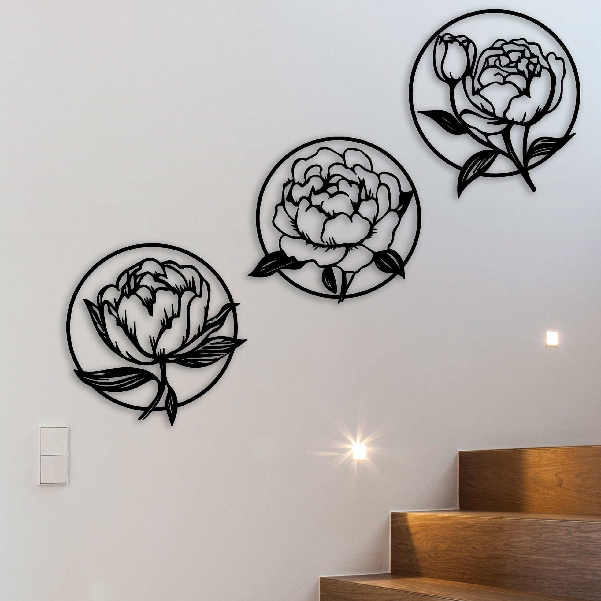 Metal Peony Wall Art, Flowers Set Metal Wall Decor, 3d Flower Wall ...