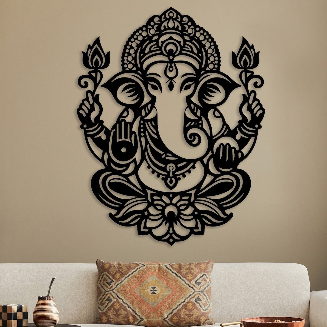 Gold Metal Ganesha Wall Decor, Ganesha Large Metal Wall Art, Modern