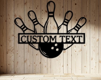Custom Bowling Metal Sign, Personalized Game Room Wall Art, Bowling Alley Name Decor, Man Cave Sign, Gift for Bowling Lover, Gifts for Dad