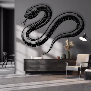 Riesige Schlangen-Metallwandkunst, majestätische Schlangen-Wanddekoration, Geschenke für Schlangen-Liebhaber, über Bett-Dekor, Schlafzimmer-Wanddekoration, mystische Schlangen-Wanddekoration
