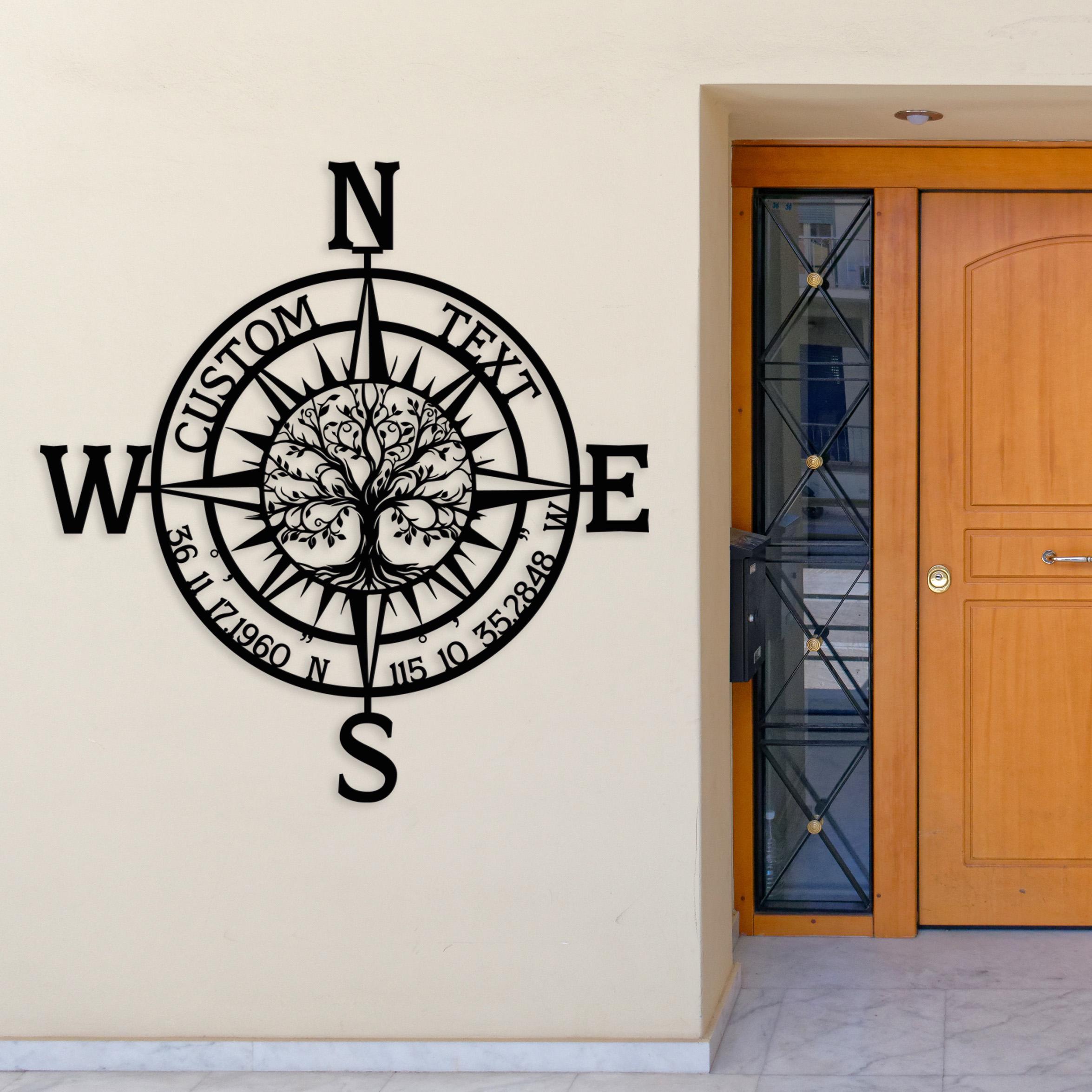 Compass Address Sign Custom Metal Compass Coordinates Sign, Tree of Life Custom Metal Sign ...