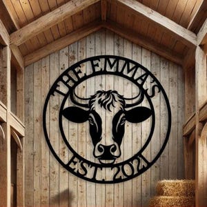 Custom Cow Metal Sign, Personalized Farmhouse Sign, Cow Kitchen Decor, Gifts for Cow Lovers, Cow Ranch Sign, Farmhouse Outdoor Wall Decor