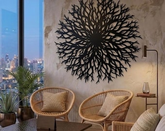 Abstract Round Wall Decor for Fireplace, Above Couch Metal Wall Decor, contemporary Living Room Decor, Modern Tree of Life Metal Wall Art