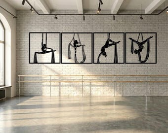 Aerial Silk Metal Wall Art, Gymnastics Studio Decor, Vertical Wall Art, Home Gym Decor, Modern Workout Room Decor, Gymnast Acrobatics Decor