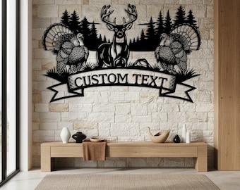 Custom Deer and Turkey Sign, Personalized Hunting Metal Wall Art, Cabin Wall Art, Ranch Wall Art, Outdoor Farmhouse Sign, Turkey Ranch Sign